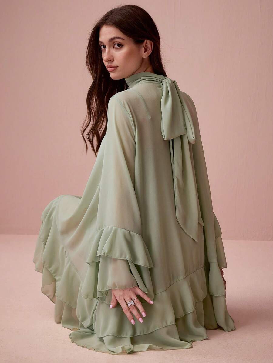 Enchnt Women's Elegant Solid Color Ruffle Sleeve A-Line Dress | SHEIN