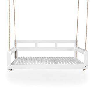 Outdoor Wooden Twin Size Porch Swing Daybed Frame, Garden Swing Bench Chair with 4 Hanging Ropes for Backyard, White | The Home Depot