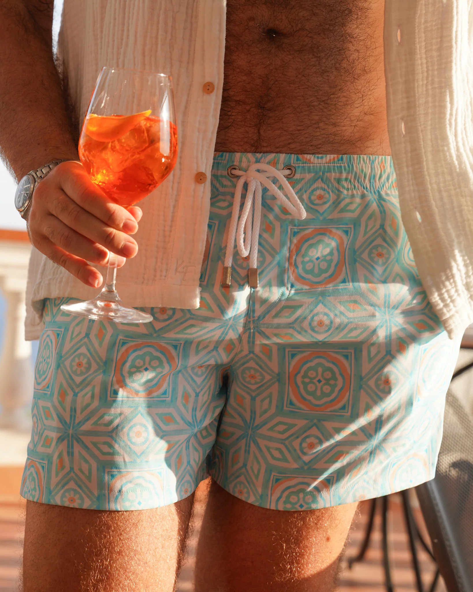 Mens Blue Mosaic Swim Trunks - The Ischia | Kenny Flowers