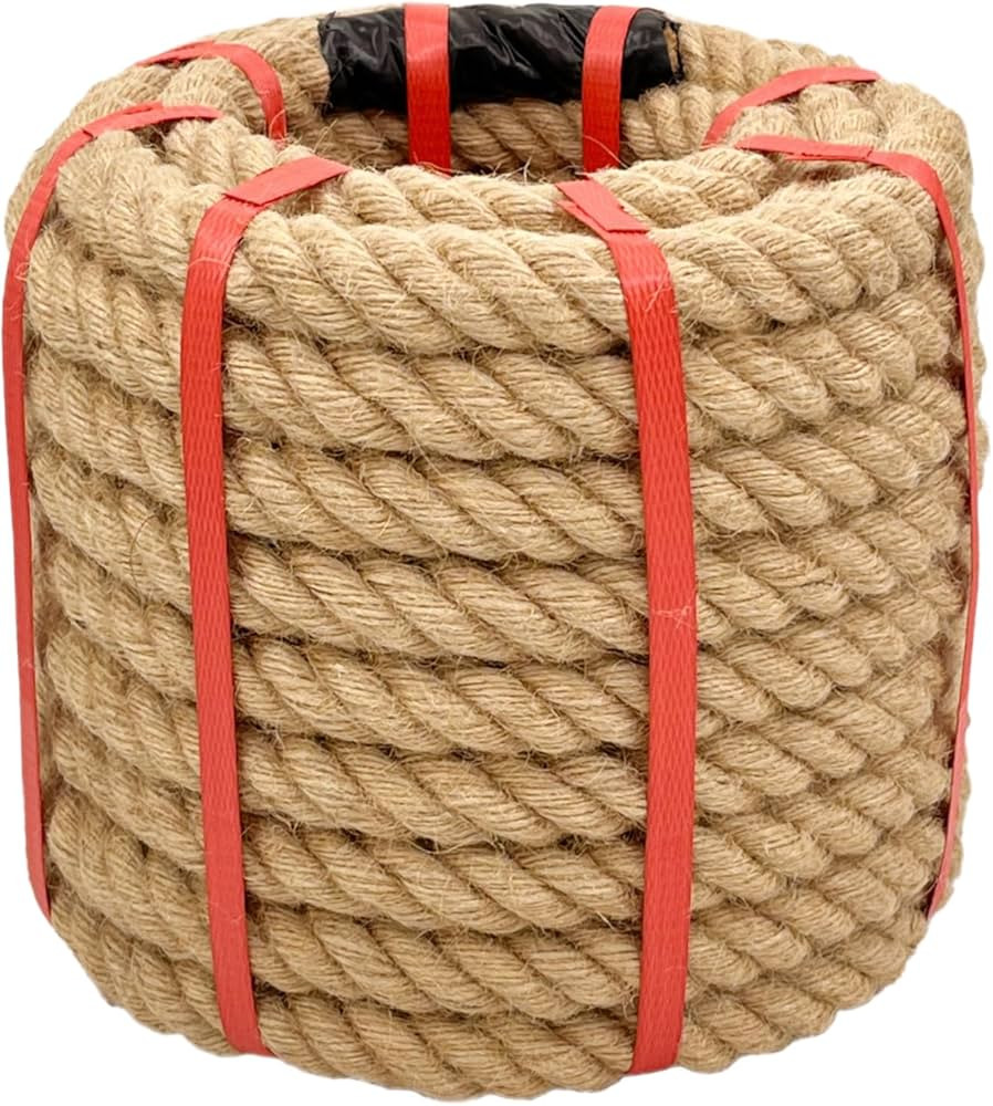 Hemp Rope - 1 Inch x 50 Ft Jute Rope, 900 Lbs Tensile Strength, Ideal for Tug of War, Deer Huntin... | Amazon (US)