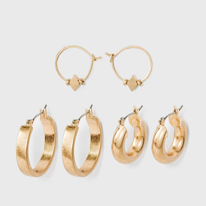 Worn Gold Hoop Earring Set 3pc - Universal Thread™ Gold | Target