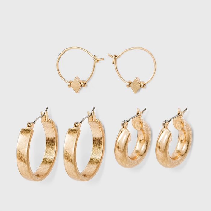 Worn Gold Hoop Earring Set 3pc - Universal Thread&#8482; Gold | Target