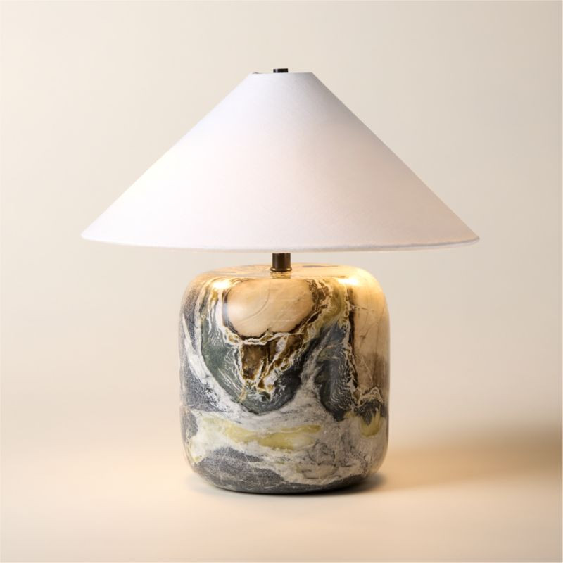 Block Mini Floral Jade Marble Table Lamp | CB2
