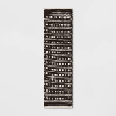 2'x7' Hand Woven Cotton/Wool Runner Black - Threshold™: Stripe Pattern, Indoor Flat Pile, Kitch... | Target