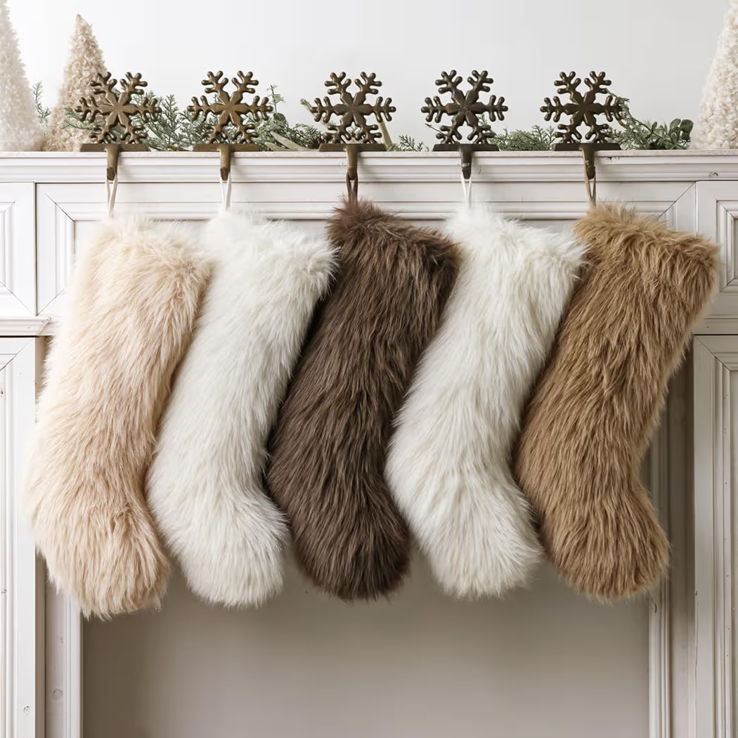 Rustic Personalized Christmas Stockings, 5 Pcs 18 Inch Luxury Thick Plush Faux Fur Stocking, 4 Ne... | Amazon (US)