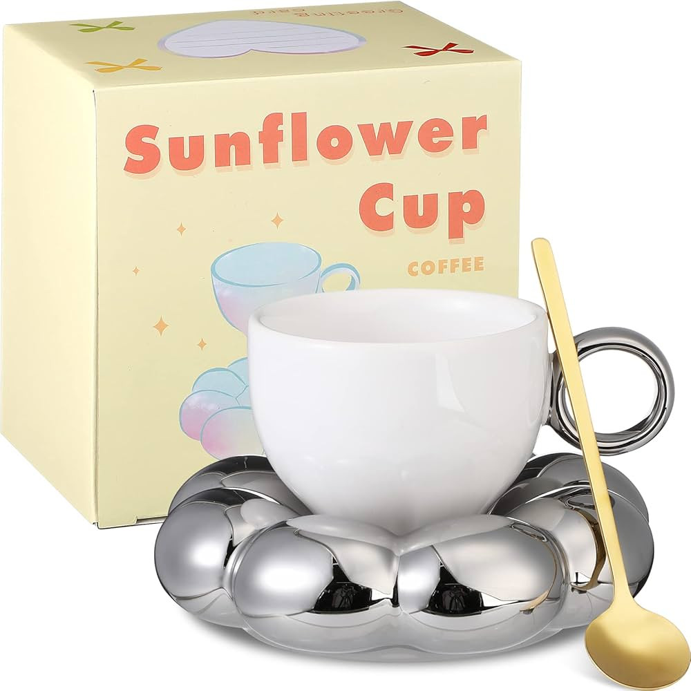 Christmas Ceramic Coffee Mug with Sunflower Coaster Coffee Spoons 7 oz Cute Mugs Creative Coffee ... | Amazon (US)