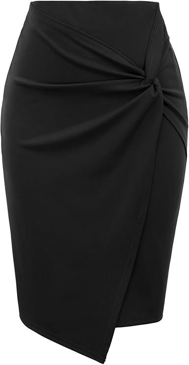 Kate Kasin Wear to Work Pencil Skirts for Women Elastic High Waist Wrap Front Knee Length Bodycon... | Amazon (US)