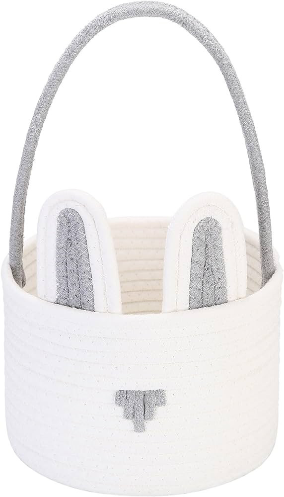 Sea Team Easter Bunny Basket for Eggs Hunt, Easter Eggs Bucket, Small Woven Cotton Rope Tote Bag ... | Amazon (US)