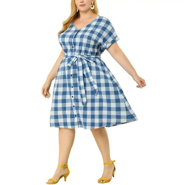 Agnes Orinda - Agnes Orinda Women's Plus Size Dresses V Neck Cotton Knee Short Sleeve Buttons Fro... | Walmart (US)