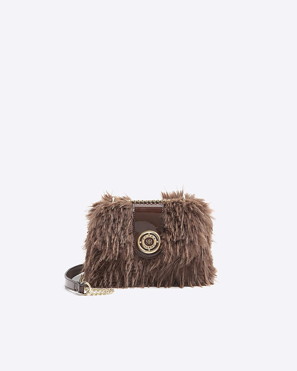 Brown faux fur chain strap shoulder bag | River Island (UK & IE)