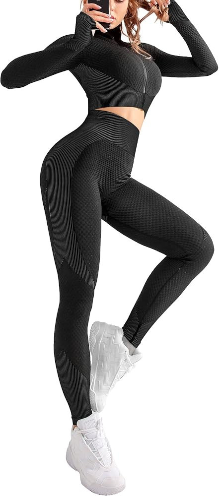 OLCHEE Women's 2 Piece Tracksuit Workout Set - High Waist Leggings and Crop Top | Amazon (CA)