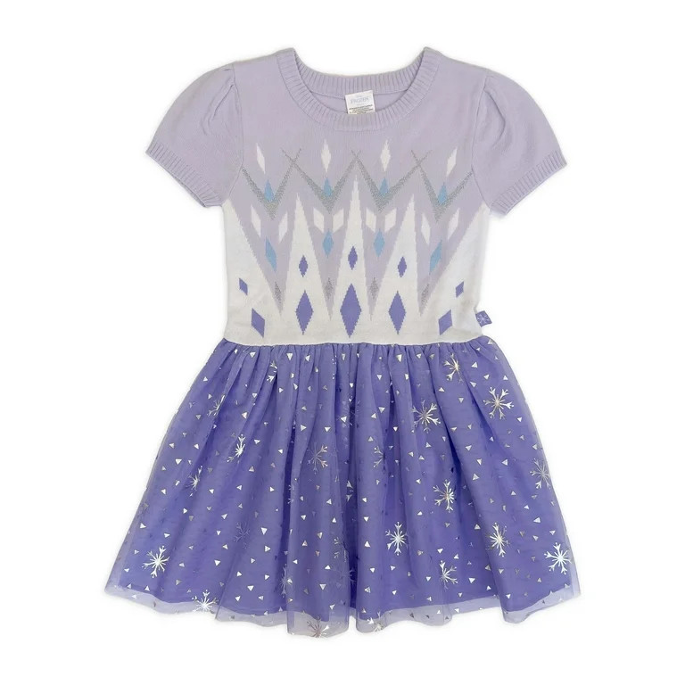 Girls Disney Frozen Elsa Cosplay Short Sleeve Sweater Dress, Sizes 4-12 | Walmart (US)