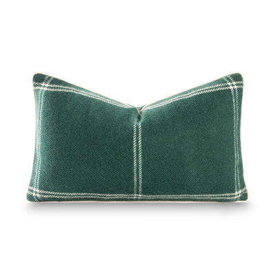 Chathia Windowpane, Merino Wool Accent Pillow Cover, Hunter Green, 12"x20" | Hofdeco