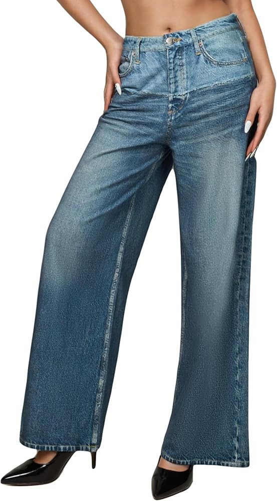 Women French Terry Sweatpant Jeans Print Denim Miramari Sweat Pants Look Like Jeans Baggy Wide Le... | Amazon (US)