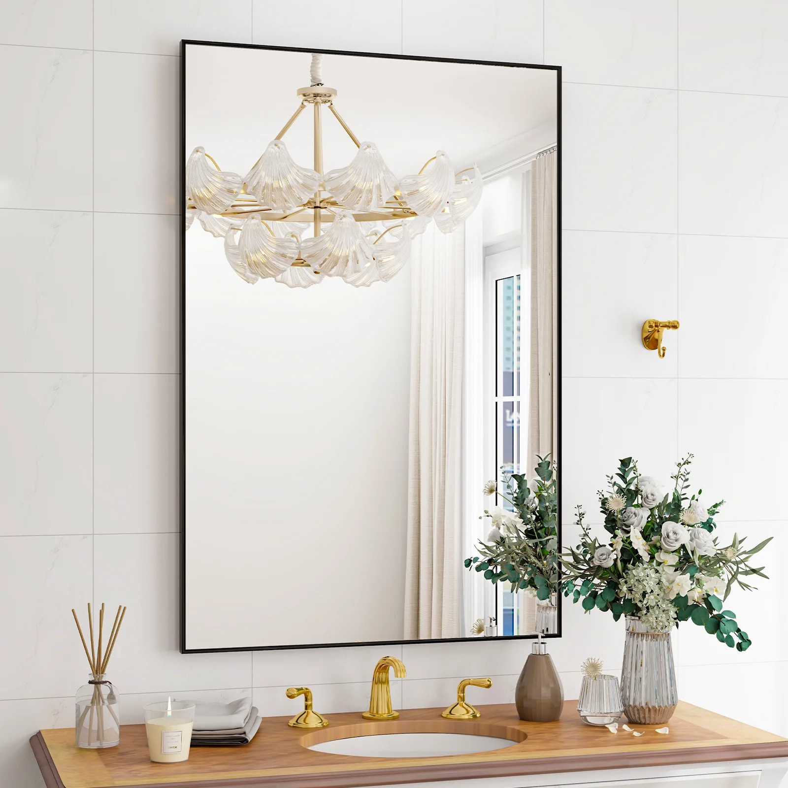 BEAUTYPEAK 24"x36" Bathroom Wall Mirror with Rectangular Metal Frame, Black - Walmart.com | Walmart (US)