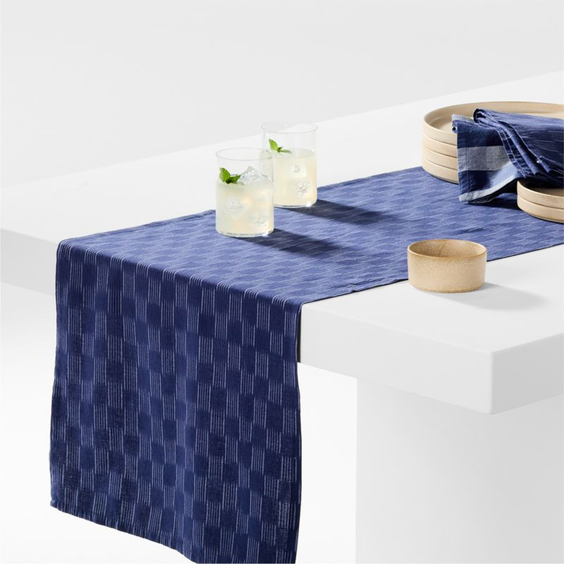 Ikat 120" Indigo Organic Cotton Runner | Crate & Barrel | Crate & Barrel