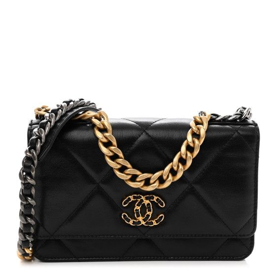 Lambskin Quilted Chanel 19 Wallet On Chain WOC Black | FASHIONPHILE (US)