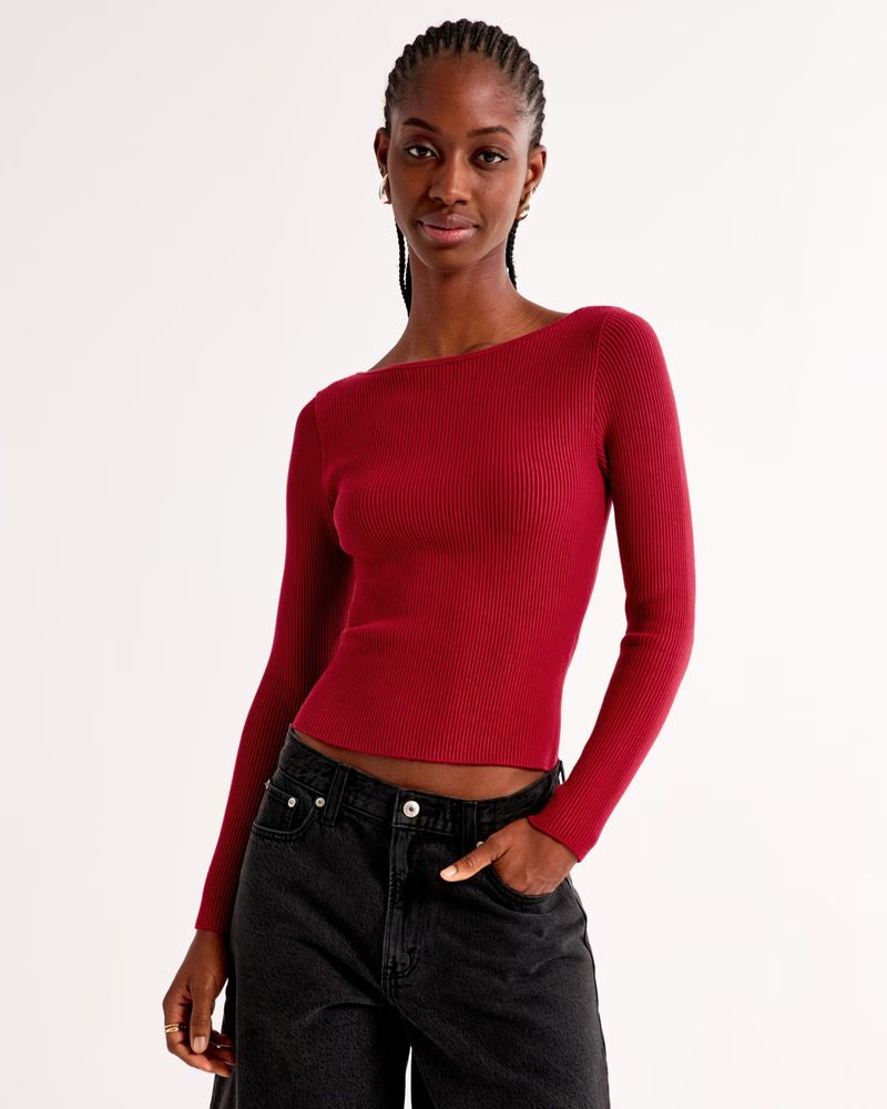 Long-Sleeve Ottoman Slash Top | Red Top | Red Sweater | Work Wear Style | Abercrombie & Fitch (US)