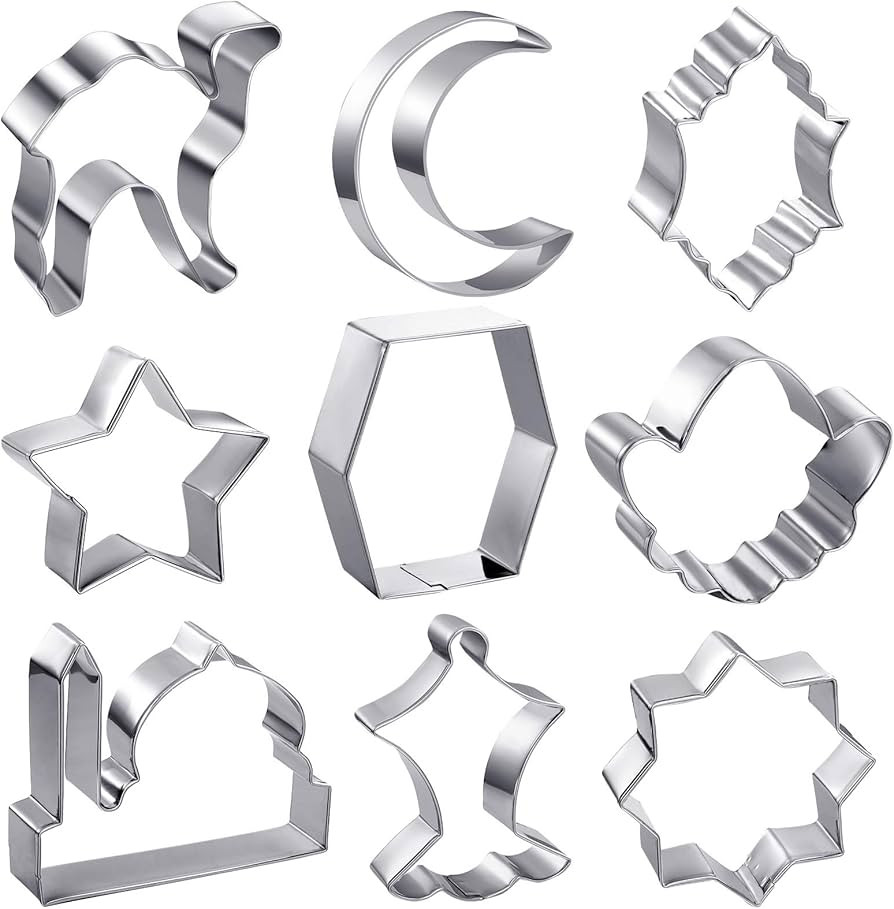 9 Pieces Eid Mubarak Cookie Cutters Eid Ramadan Biscuit Molds DIY Biscuit Cutters Stainless Steel... | Amazon (US)