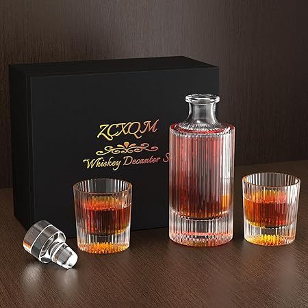 Whiskey Decanter Set Gifts for Men, 27 oz Liquor Decanter with 2 Drinking Glasses in Gift Box, Cr... | Amazon (US)