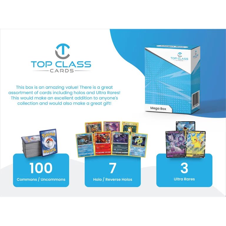 Top Class Cards Mega Box | 100 Cards | 3 Guaranteed Ultra Rares | 7 Holo Cards | Compatible with ... | Walmart (US)