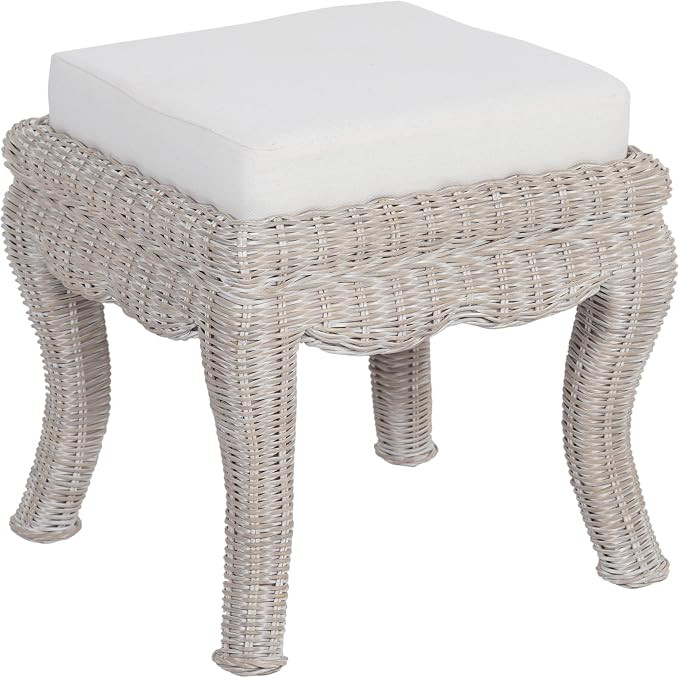 JONATHAN Y Rowan 19.7" Coastal Woven Rattan Vanity Stool, Gray White Wash | Bohemian Art Deco Acc... | Amazon (US)