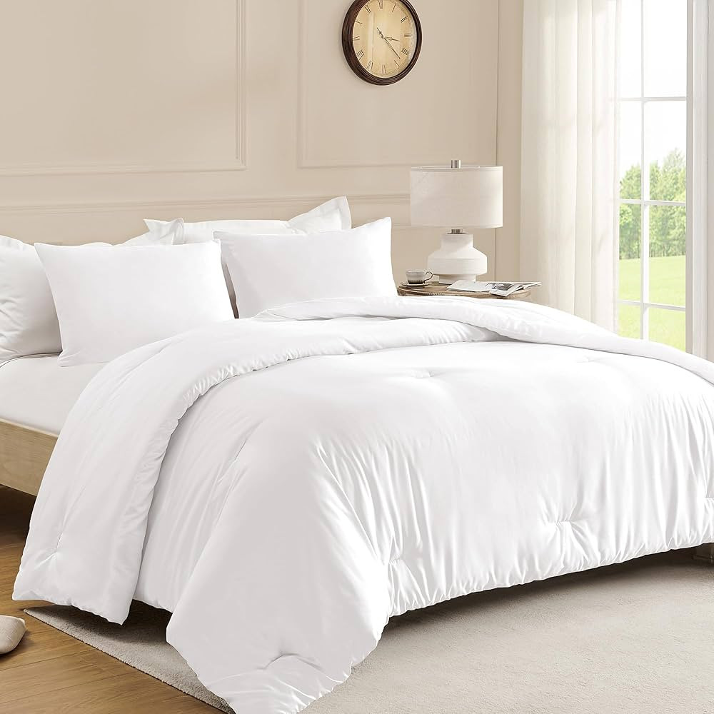 downluxe King Size Comforter Set White, 3 Pieces Solid Lightweight King Comforter Set, Soft Warm ... | Amazon (US)