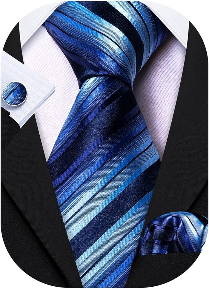 Barry.Wang Tie Sets for Men Silk Stripe Necktie Woven Checkered Handkerchief Cufflinks Formal Bus... | Amazon (US)