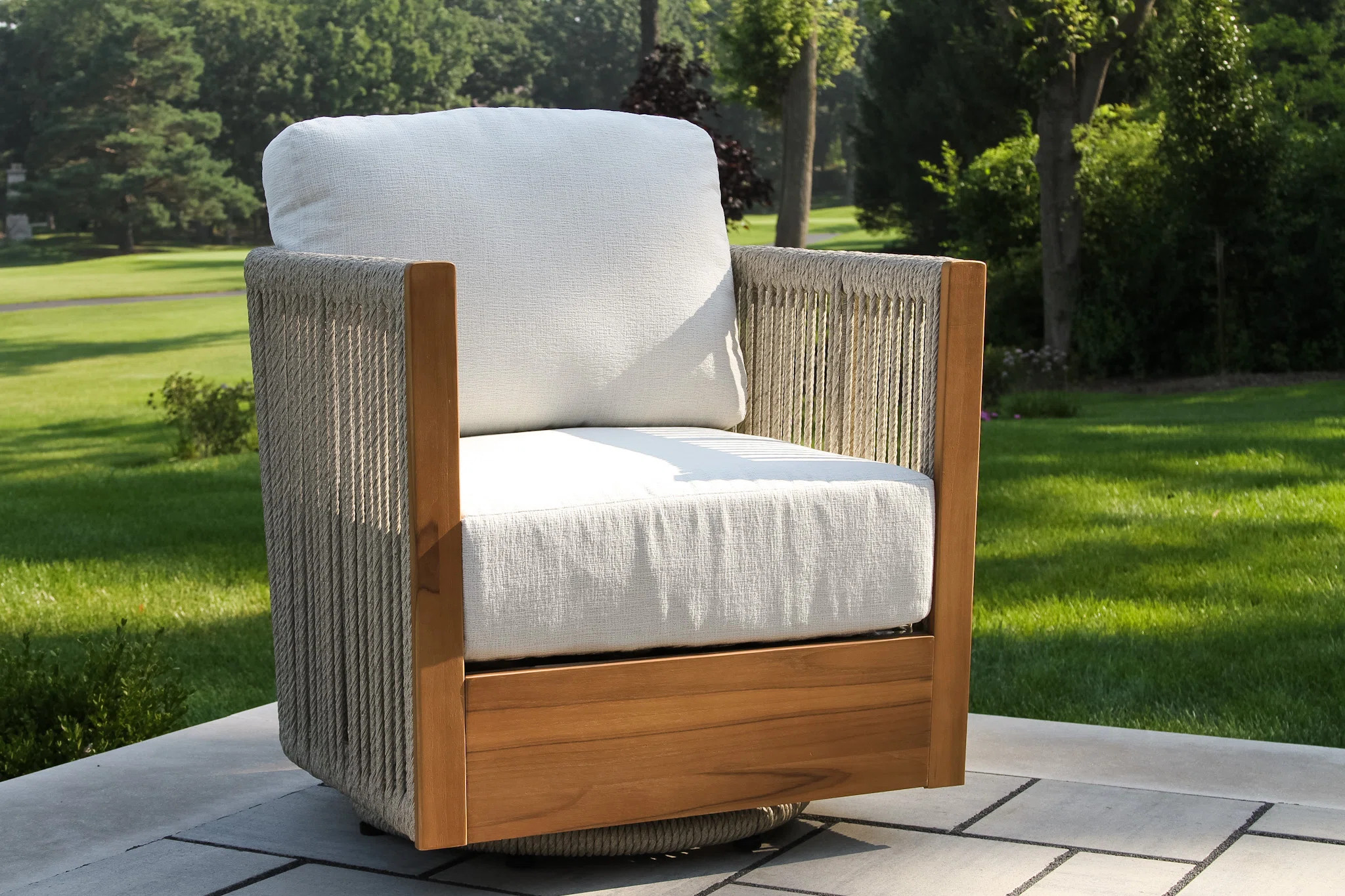 Aniston Teak Outdoor Swivel Patio Chair with Sunbrella Cushions | Joss & Main