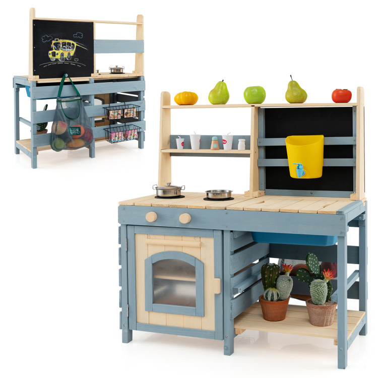 Costway outdoor mud kitchen for kids, wooden kitchen set, wooden toy kitchen, kids mud kitchen, k... | Costway US Affiliate