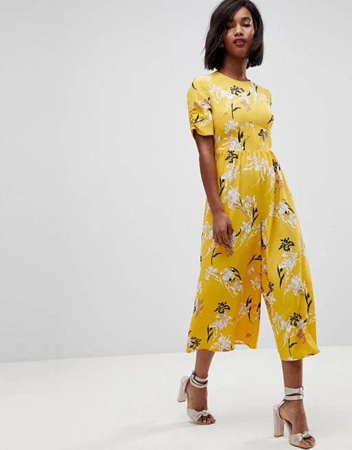 ASOS Tea Jumpsuit with Ruched Sleeve in Floral Print | ASOS US