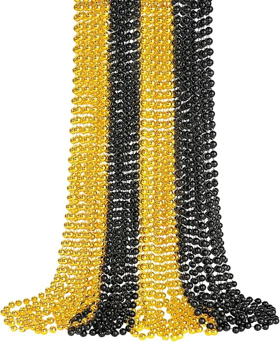 SHAOQINLIN 12 PCS Gold Black New Year Beads Necklaces, 33'' New Year Eve Necklaces Round Beads Ne... | Amazon (US)