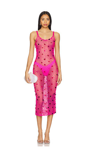 Adelida Crochet Midi Dress in Pink | Revolve Clothing (Global)