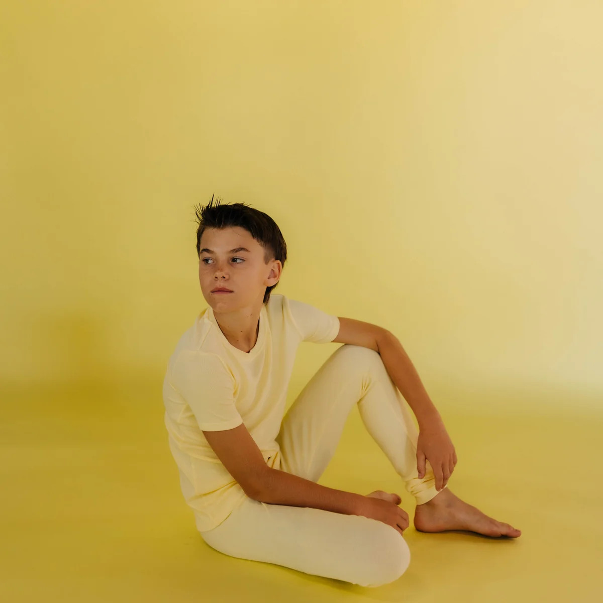 Butter Yellow Ribbed Two Piece Kids Bamboo Pajama Set | Staykation | Staykation