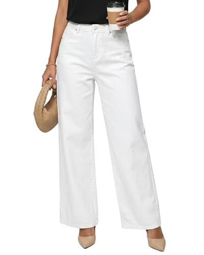 LookbookStore Cute Trendy Jeans for Women Baggy High Waisted Jeans for Women Stretchy Ivory White Size Small Size 4 6 | Amazon (US)