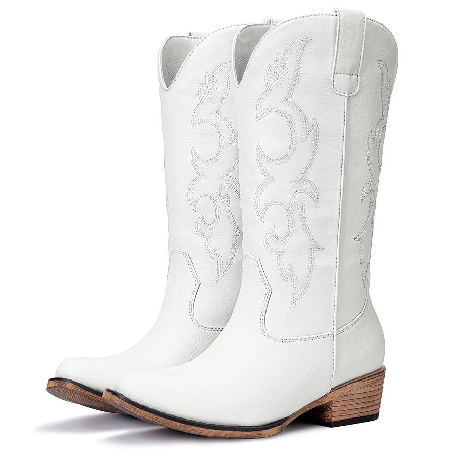 Cowboy Boots for Women - Embroidered Cowgirl Boots Western Mid Calf Fashion Chunky Heel Pointed T... | Amazon (US)