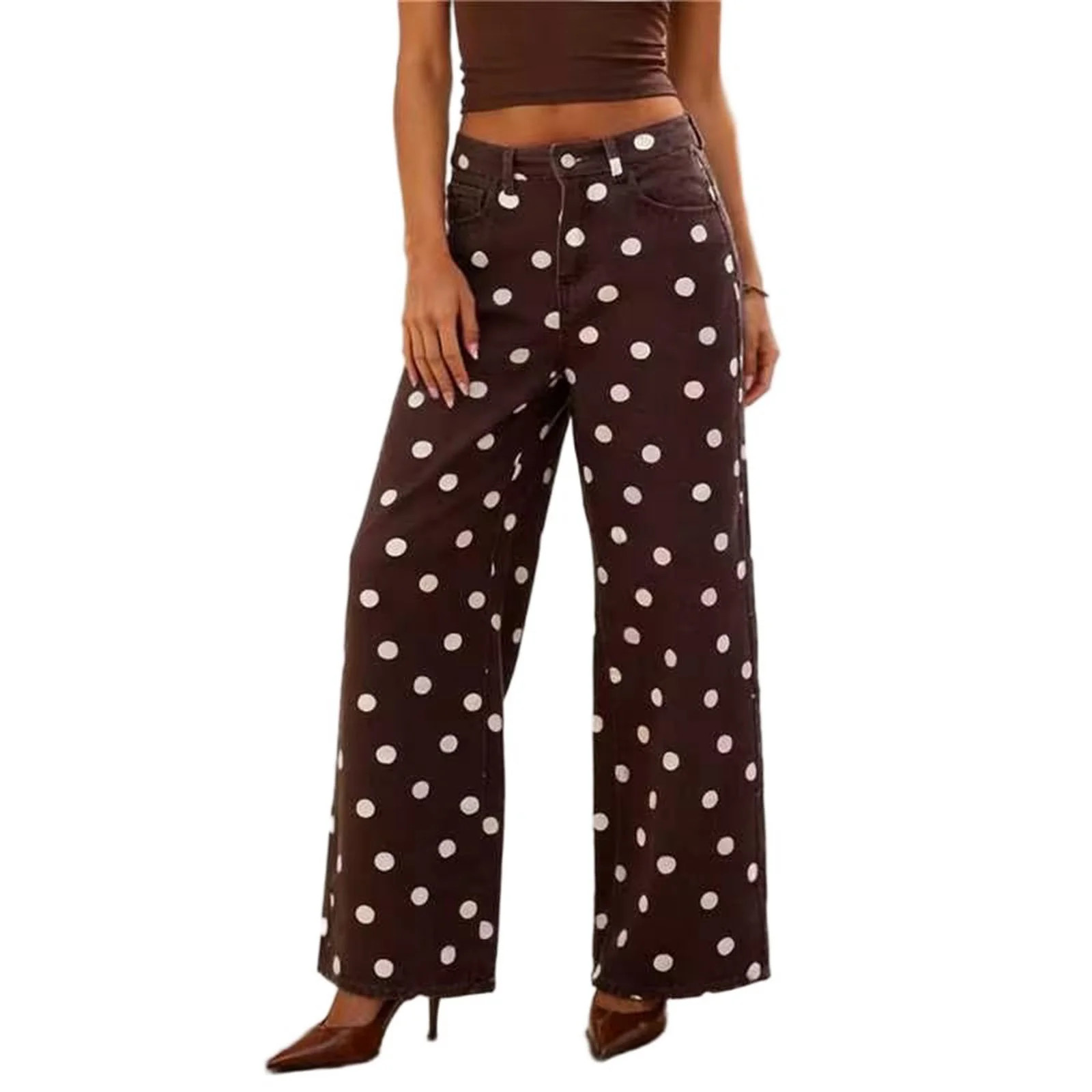 Jeans for Women Trendy,Women's Polka Dot Pattern Barrel Jeans Casual Wide Leg Mid Rise Denim Pant... | Walmart (US)