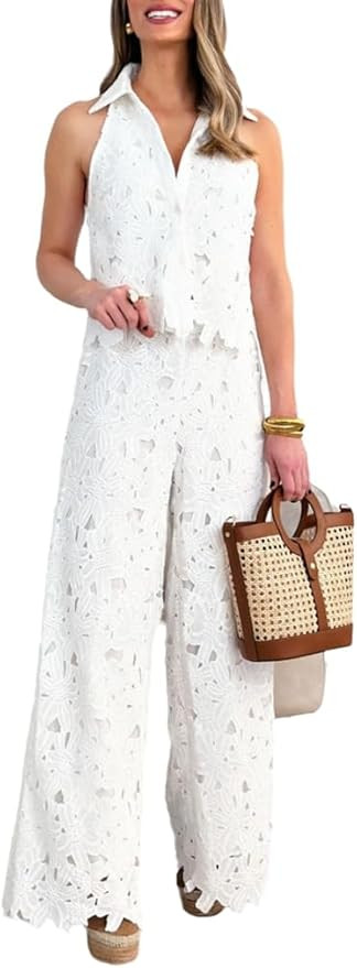 NIFTRIRY 2 Piece Sets for Women Summer Tank Crop Top with Wide Leg Pants Two Piece Lounge Set for... | Amazon (US)