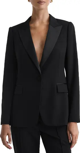 Alia Satin Lapel One-Button Wool Blend Blazer | Nordstrom