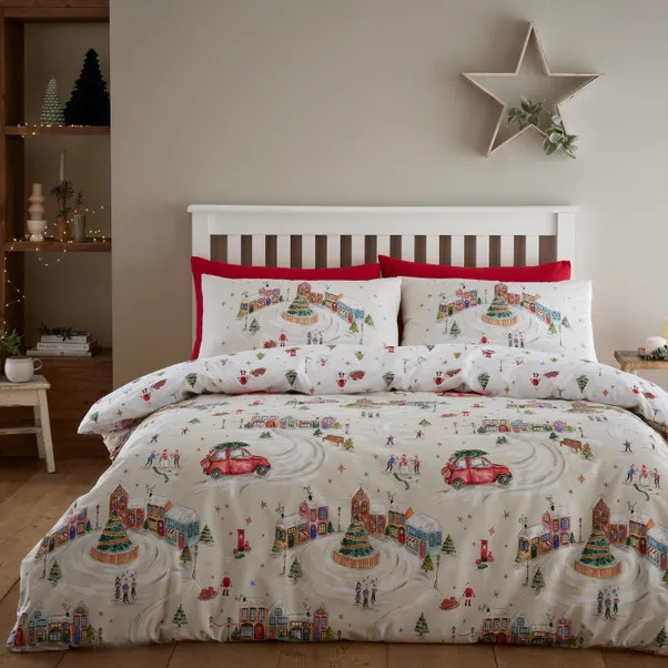 Catherine Lansfield Christmas Town Reversible Duvet Cover and Pillowcase Set | Dunelm