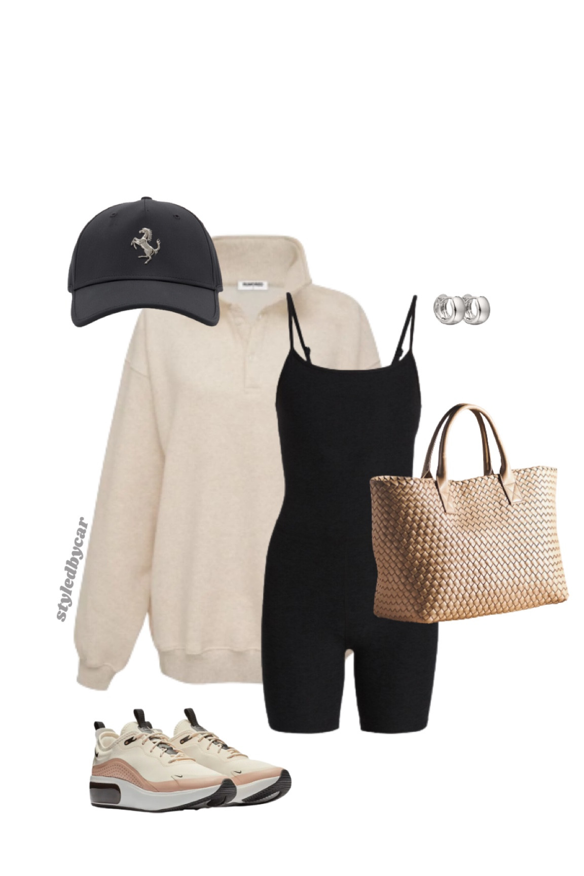 Errand outfit inspo! 

Black workout onesie, metallic woven tote bag, oversized cream sweatshirt, neutral Nike sneakers, neutral outfit ideas

#LTKunder100 #LTKitbag #LTKstyletip