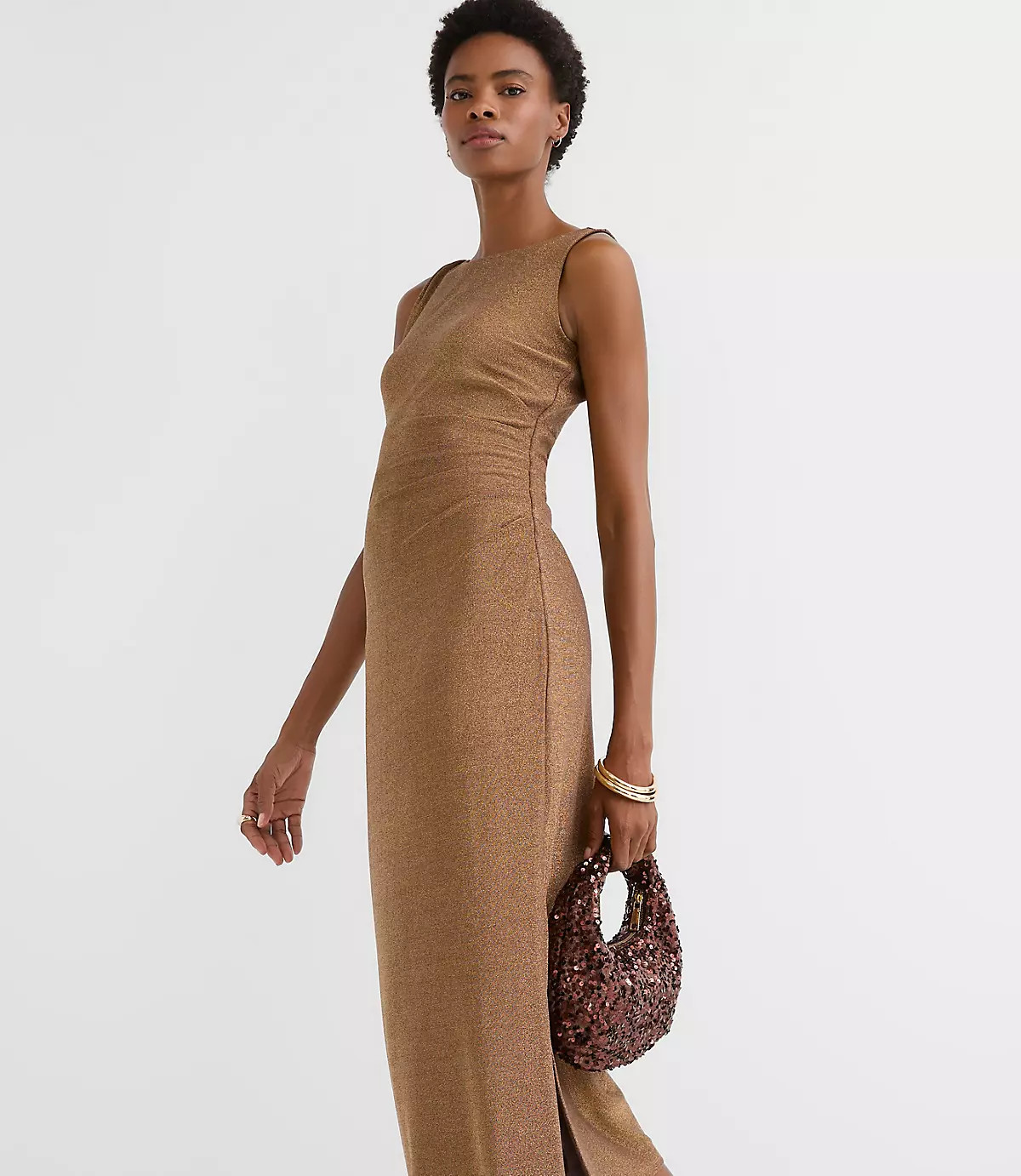 Shimmer Side Ruched Midi Dress | LOFT