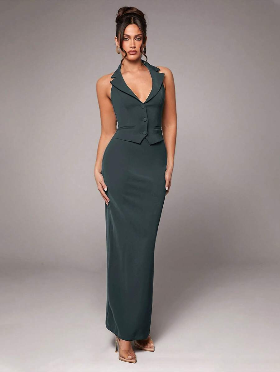 Silquee Women's Spaghetti Strap Deep V-Neck Lapel Suit Vest, Elegant And Fashionable Solid Color ... | SHEIN