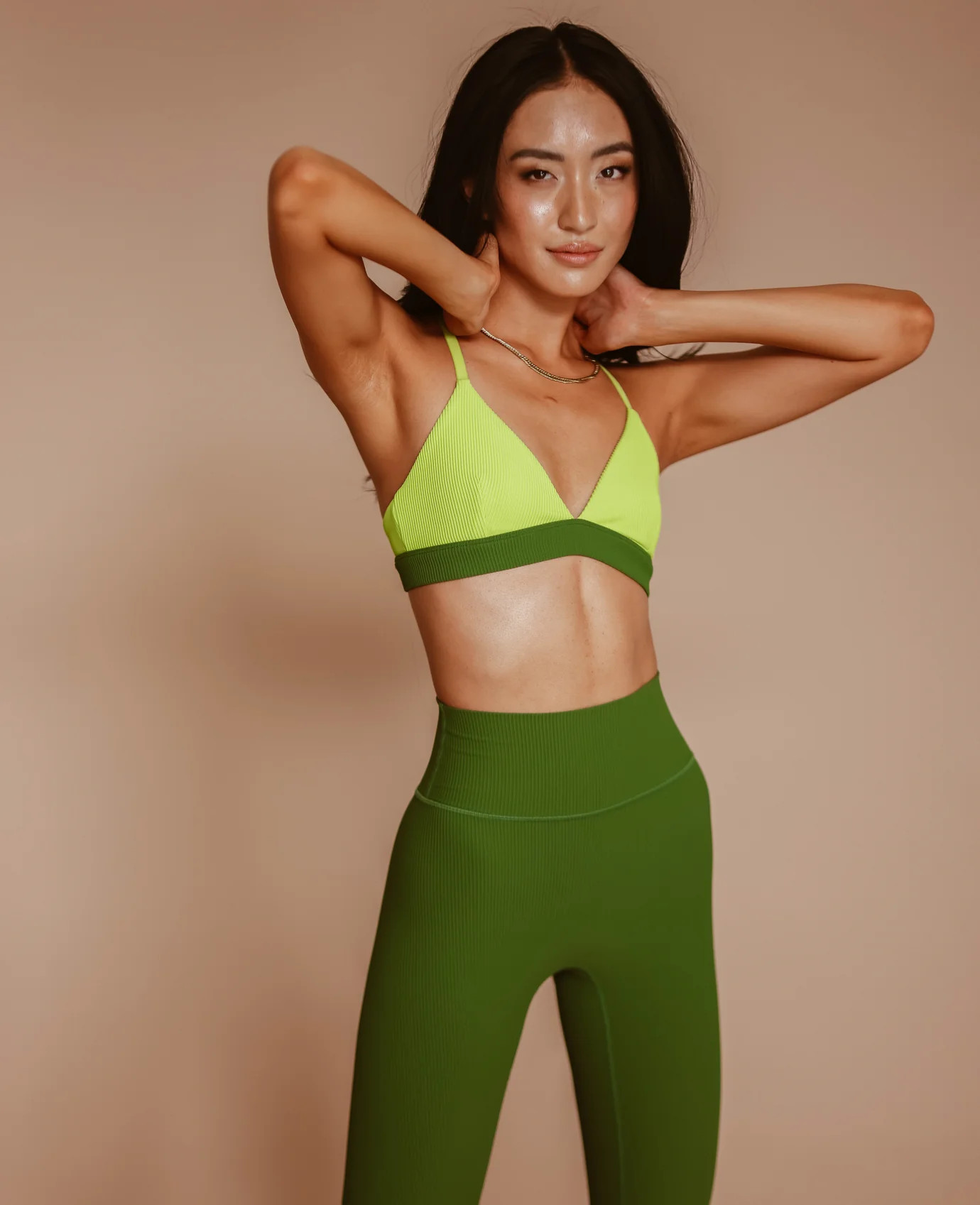 Triangle Ribbed Bra - Lime Green | Cara Loren Active