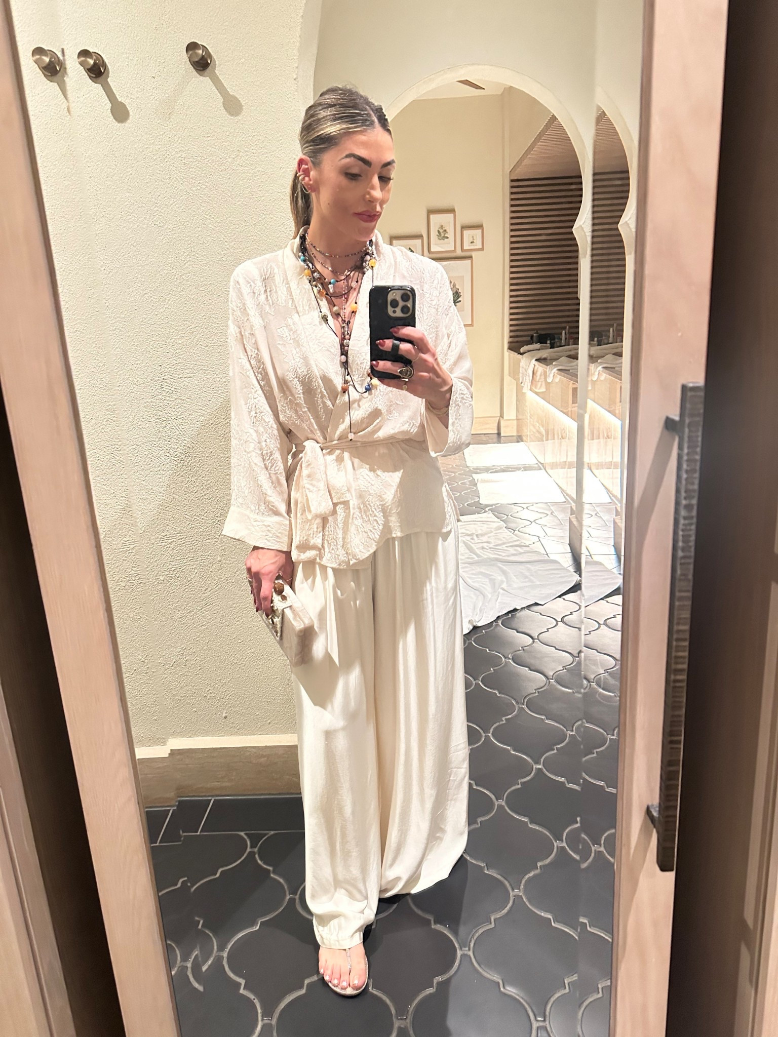 Top, bag and satin pants all purchased from a one off boutique. Linked similar pants below. Necklace is Zara.

#LTKootd #LTKOver40 #LTKTravel
