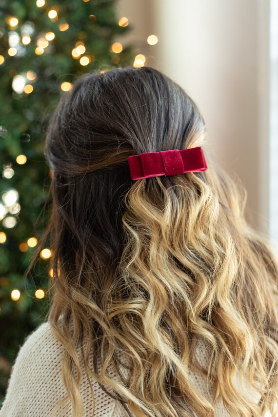 Burgundy Velvet Hair Bow French Barrette | Grace & Grandeur Larue Bow Burgundy | Etsy (US)