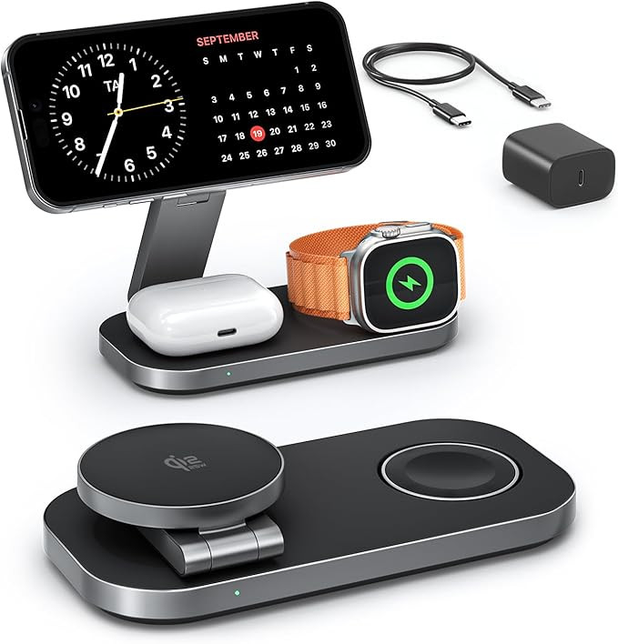 3-in-1 Charging Station for Apple Device, Qi2 25W Certified Magnetic Wireless Foldable Fast Charg... | Amazon (US)