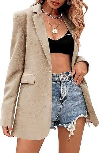 Febriajuce Women's Casual Long Sleeve Lapel Oversized Button Work Office Blazer Suit Jacket | Amazon (US)