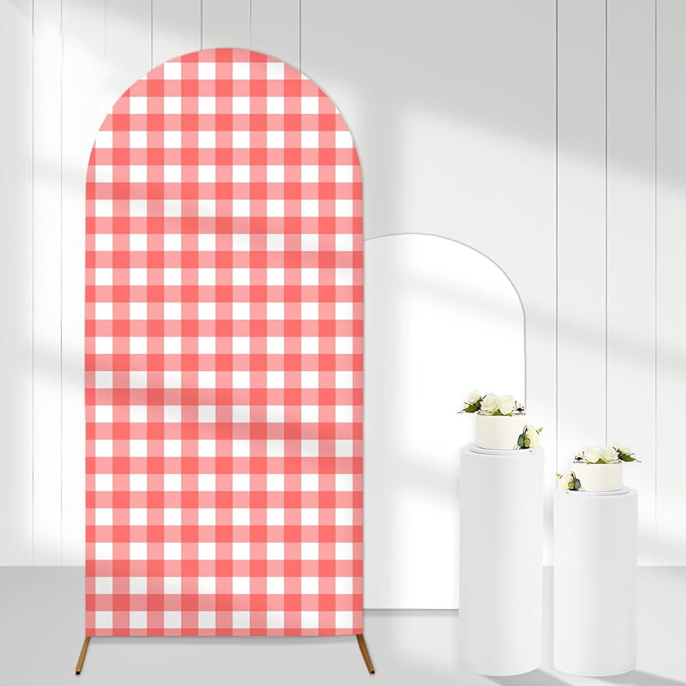 Red White Gingham Arch Backdrop Covers, 6 Ft Red Stretchy Arch Backdrop Stand Covers, Photography... | Amazon (US)