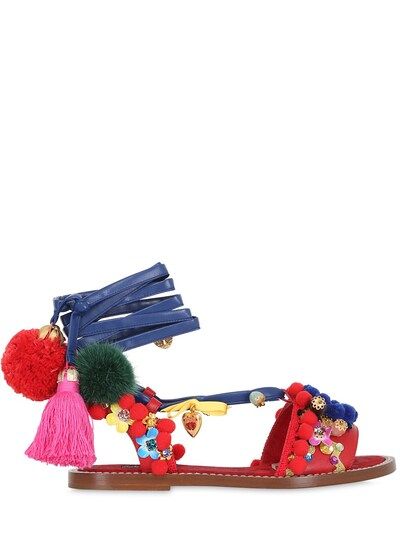 20MM POMPOM & TASSELS LEATHER SANDALS | Luisaviaroma